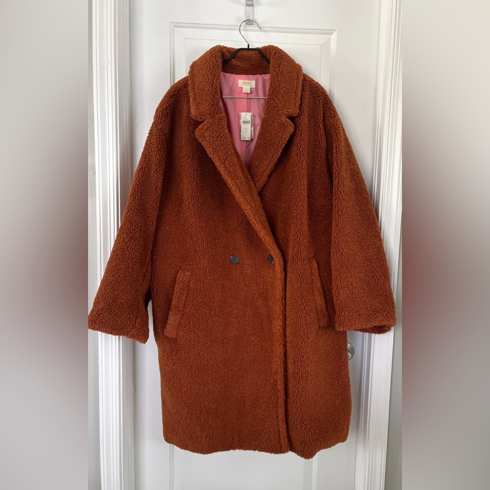 Anthropologie Rust color textured Teddy Jacket mid length new with tags